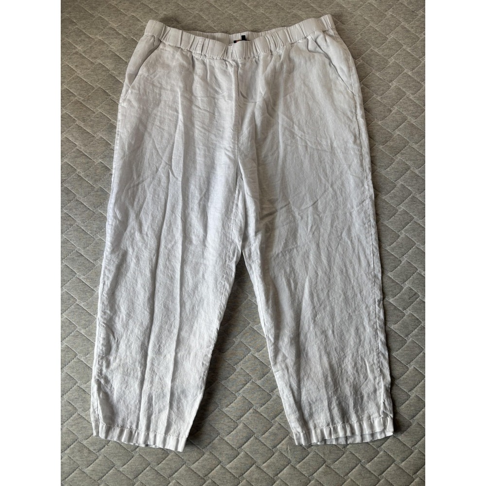 Quince White Linen Cropped Pants Womens XL Elastic Waist Relaxed Beach Lagenlook